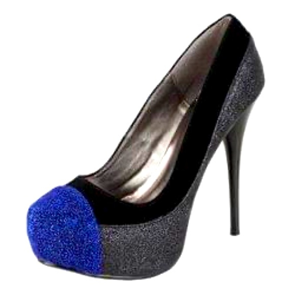 Stiletto Platform Blue Black Glitter High Heel Shoes Women's